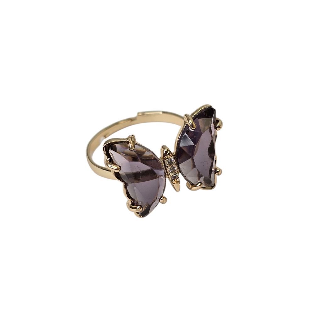 Butterfly Transparent Purple and Gold Adjustable Ring